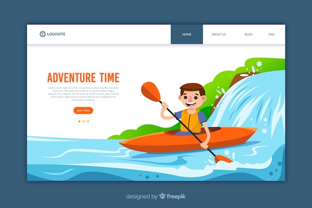 Modello di pagina di destinazione design piatto avventura Vettore gratuito