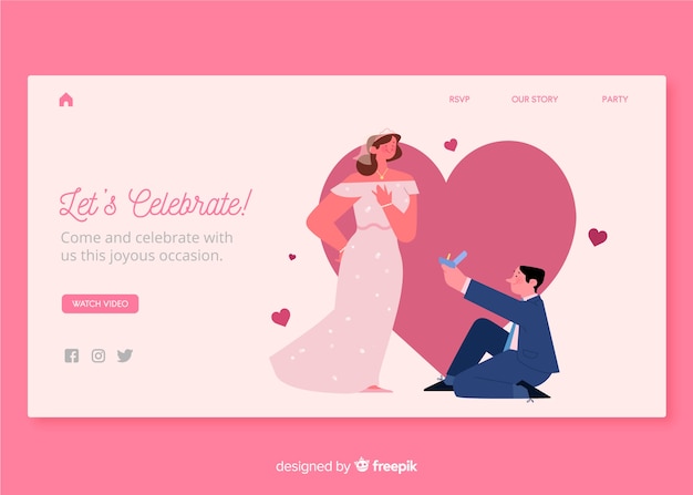 Modello di progettazione web per landing page di nozze Vettore gratuito