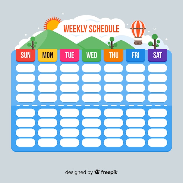 Modello di programma settimanale colorato con design piatto Vettore gratuito