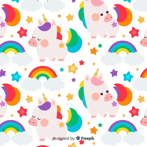 Modello di unicorno colorato disegnato a mano Vettore gratuito