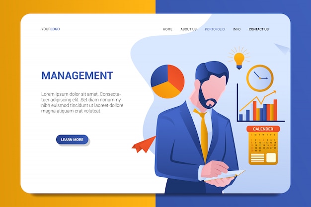 Modello di vettore di gestione pagina di destinazione sfondo Vettore Premium