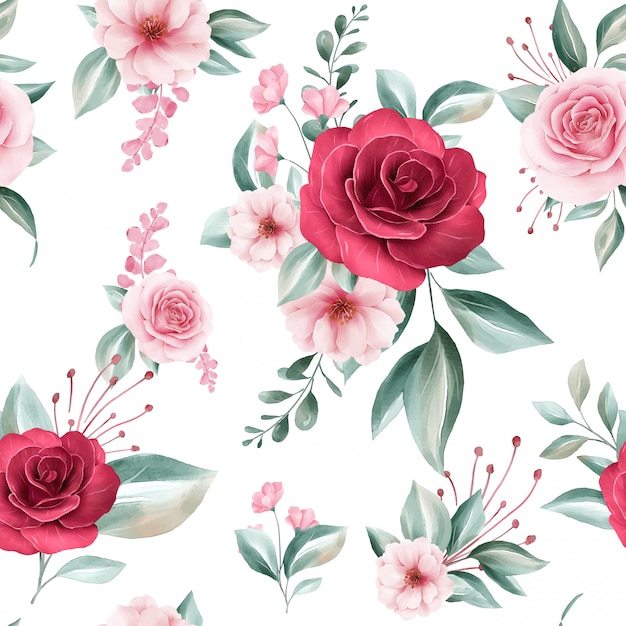 Modello senza cuciture delle disposizioni di fiori variopinte dell'acquerello su fondo bianco per modo Vettore Premium