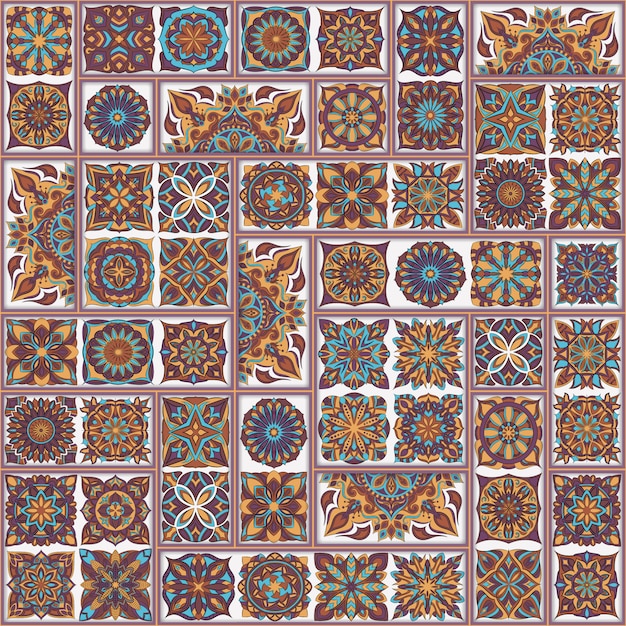 Modello senza cuciture floreale etnico con elementi vintage mandala. Vettore Premium