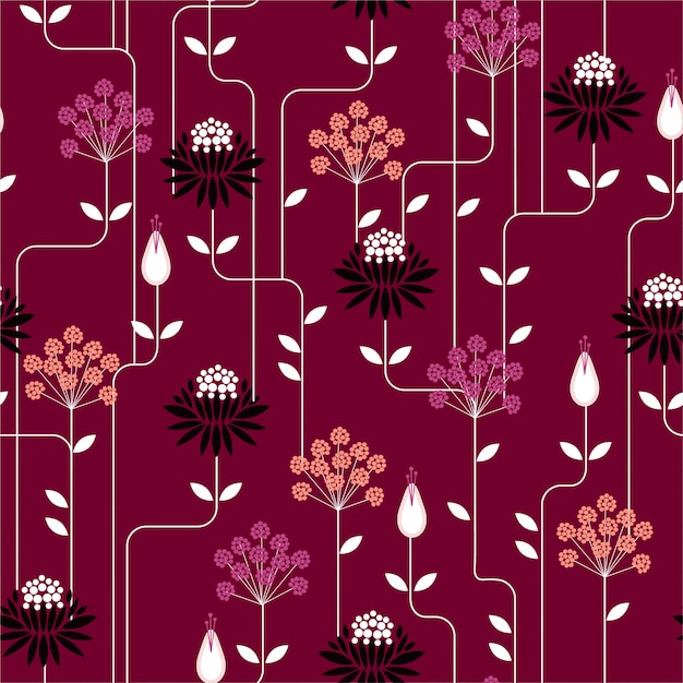 Modello senza giunte di fiore retrò in stile vintage ripetizione. design per la moda su tessuti, tessuti, carta, carta da parati e tutte le stampe Vettore Premium