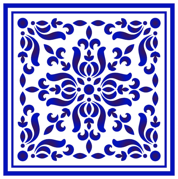 Motivo floreale blu e bianco Vettore Premium