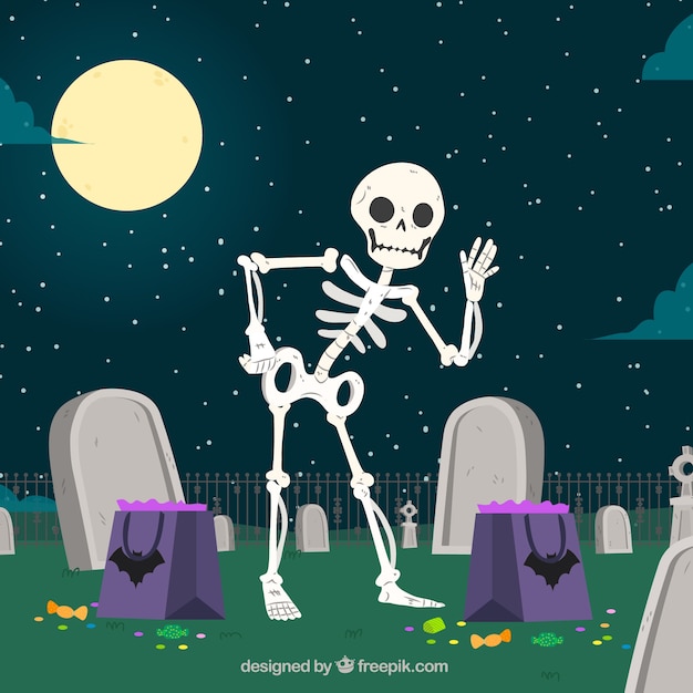 Nizza scheletro di fondo nel cimitero Vettore gratuito