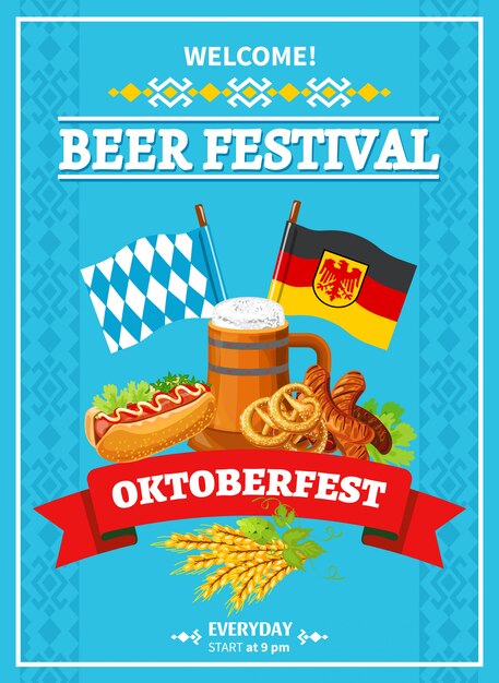 Octoberfest festival welcome flat poster Vettore gratuito