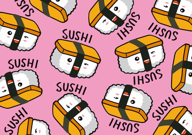 Onigiri e sushi modello senza cuciture di doodle Vettore Premium