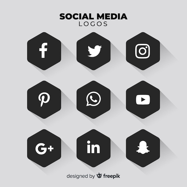 Pacchetto logo social media nero Vettore gratuito