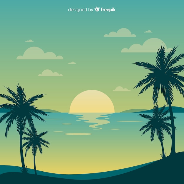 Paesaggio tramonto spiaggia gradiente Vettore gratuito