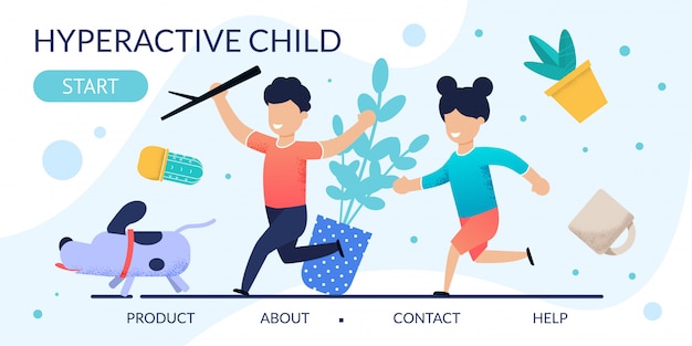Pagina di destinazione del comportamento dei bambini iperattivi Vettore Premium