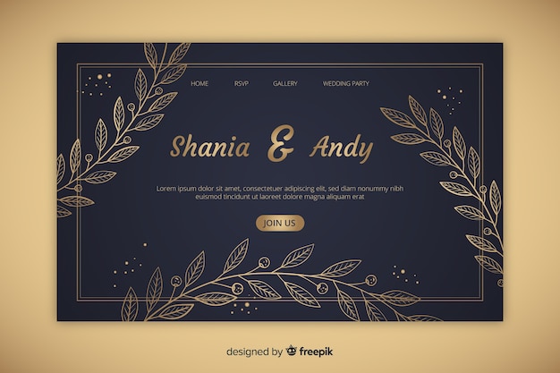 Pagina di destinazione matrimonio elegante dorato Vettore gratuito