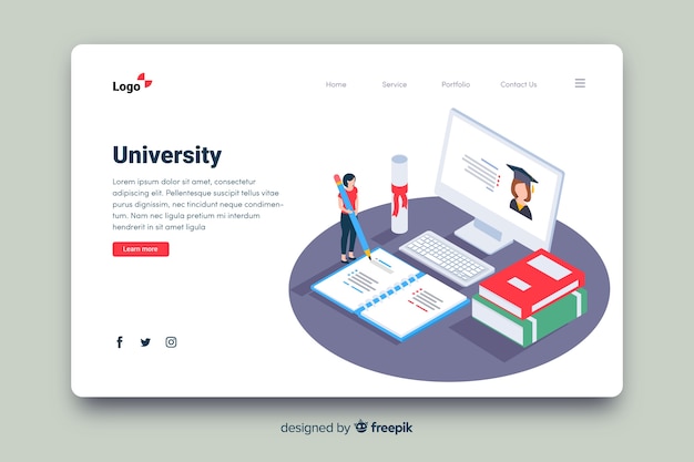 Pagina di destinazione universitaria isometrica Vettore gratuito