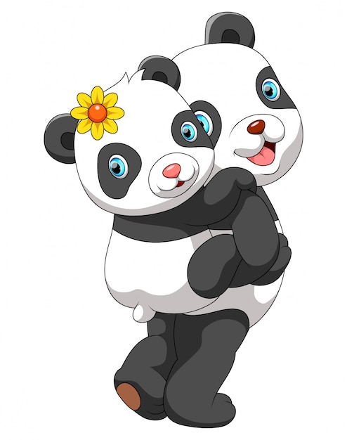 Panda della madre che trasporta il panda sveglio del bambino Vettore Premium