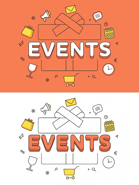 Parola di eventi sopra l'illustrazione lineare di immagine dell'eroe delle icone e del contenitore di regalo Vettore gratuito