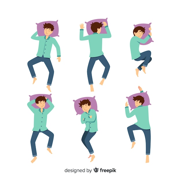 Persona piatta in diverse posizioni del sonno Vettore gratuito