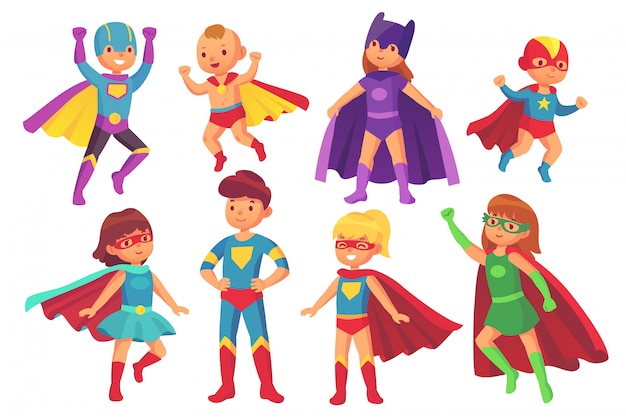 Personaggi Dei Cartoni Animati Di Supereroi Per Bambini Vettore Premium