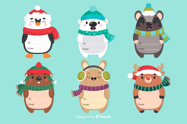 Immagini Divertenti Animali Natale.Personaggi Divertenti Di Animali Di Natale Con Sciarpe Vettore Gratis