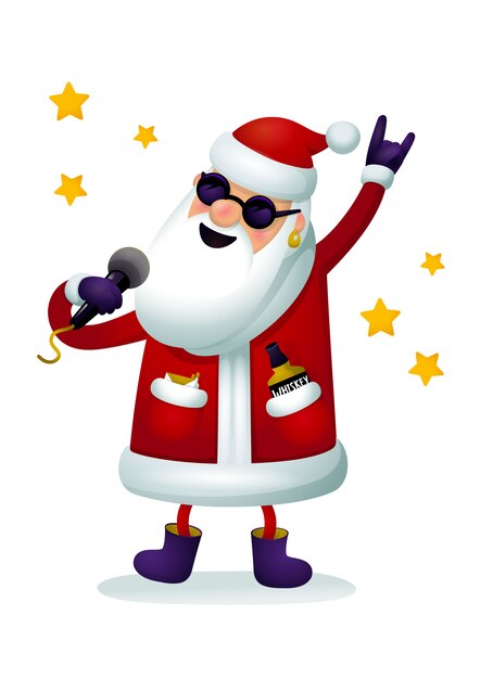 Immagini Natale Rock.Personaggio Babbo Natale Rock And Roll Vettore Premium