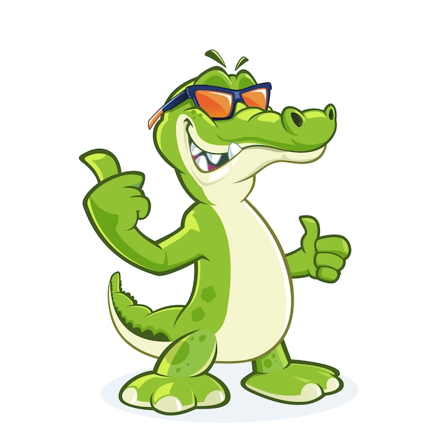 Vettore Premium Personaggio Dei Cartoni Animati Sorridente Del Coccodrillo Con Gli Occhiali Da Sole Con Il Pollice In Su