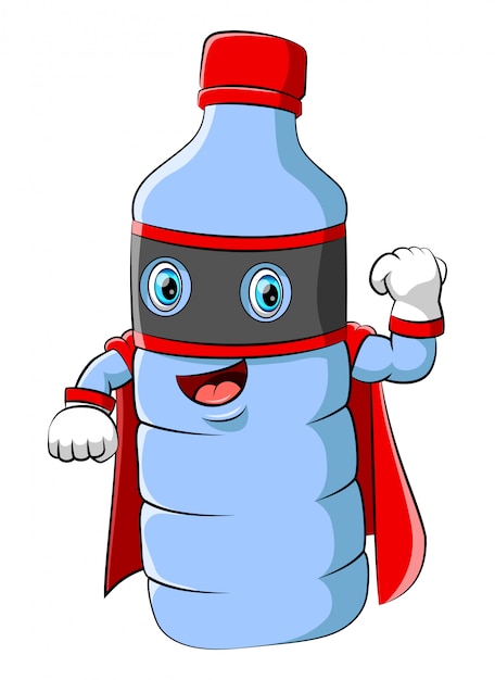 Vettore Premium Personaggio Mascotte Dei Cartoni Animati Di Bottiglia Di Plastica Di Acqua Che Indossa Il Costume Da Supereroe