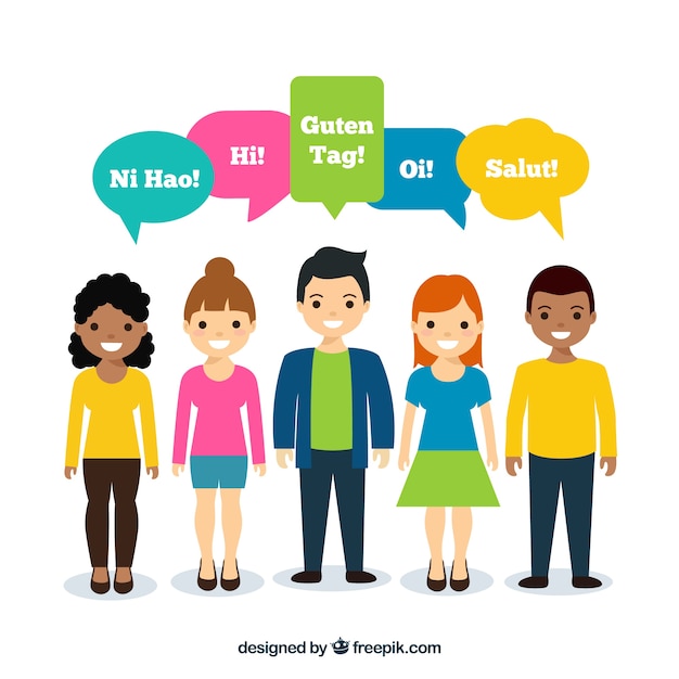Persone piatte con parole in diverse lingue Vettore gratuito