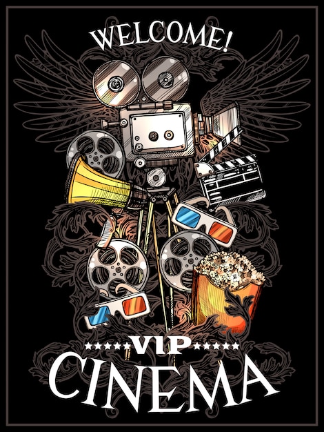 Poster del cinema doodle Vettore gratuito