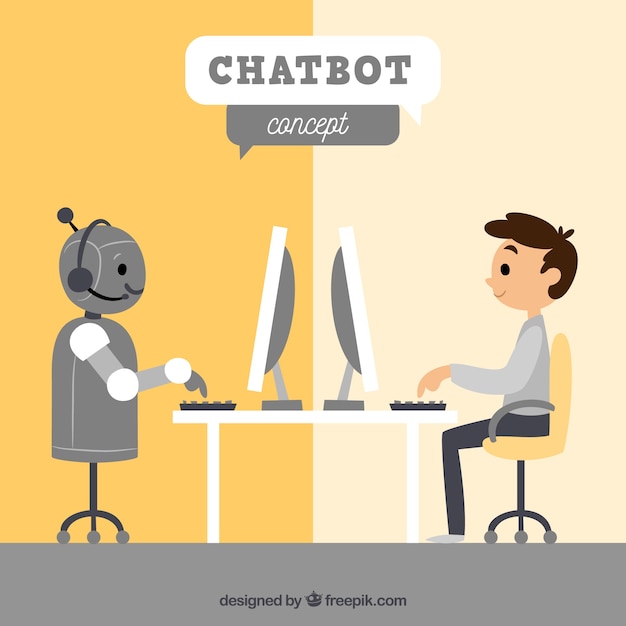 Priorità bassa di concetto di chatbot con robot e ragazzo Vettore gratuito
