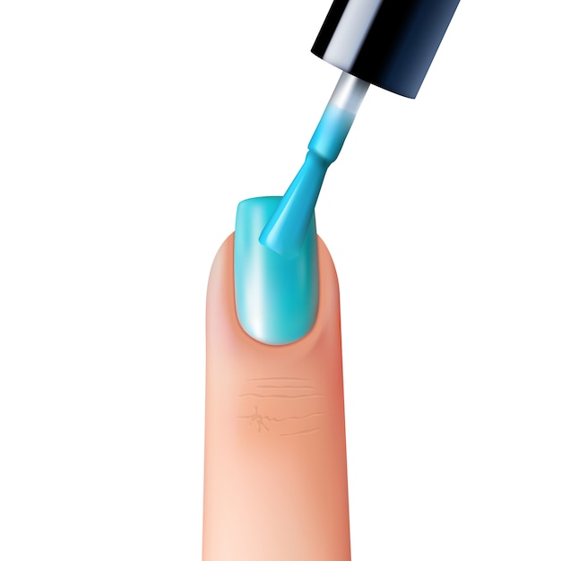 Processo dell'unghia del manicure che lucida nell'illustrazione realistica di vettore di colore blu d'avanguardia Vettore gratuito