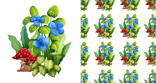Progettazione senza cuciture del fondo con i fiori ed i funghi blu Vettore gratuito