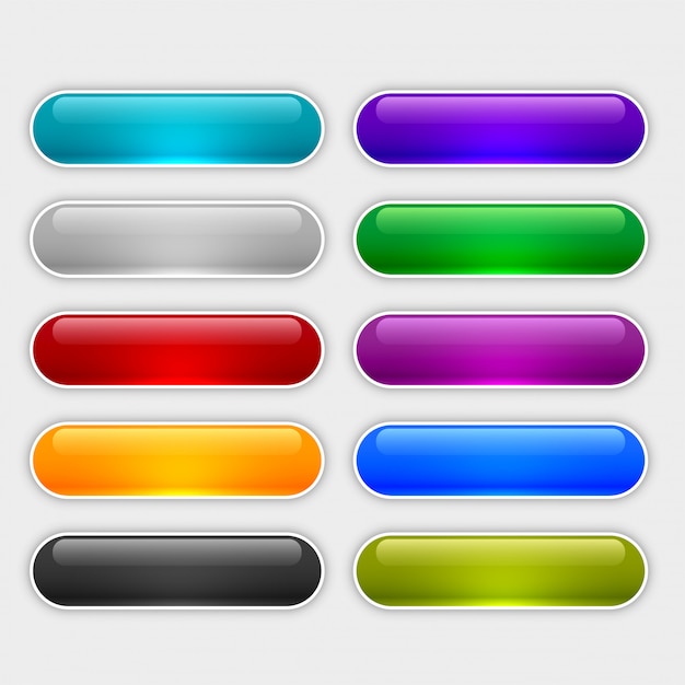 Pulsanti web lucidi impostati in diversi colori Vettore gratuito