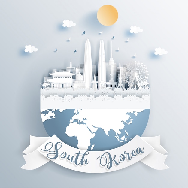 Punti di riferimento della corea del sud sulla terra Vettore Premium