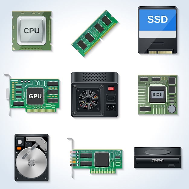 Raccolta delle icone di vettore dell'hardware di computer Vettore Premium