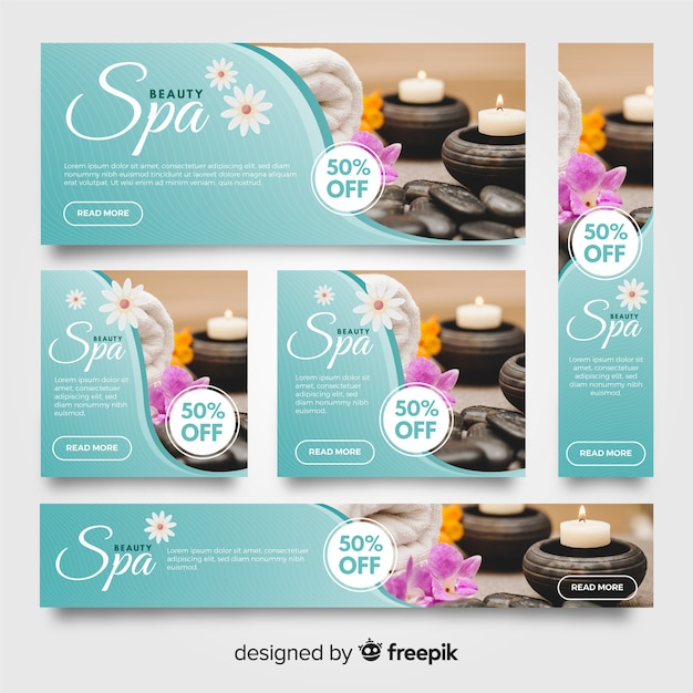 Raccolta di banner spa con foto Vettore gratuito