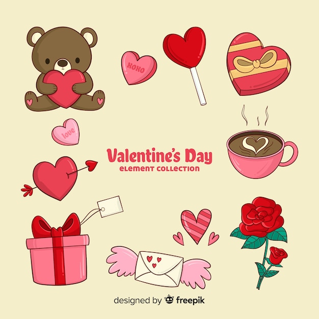 Raccolta di elementi di san valentino dei cartoni animati Vettore gratuito