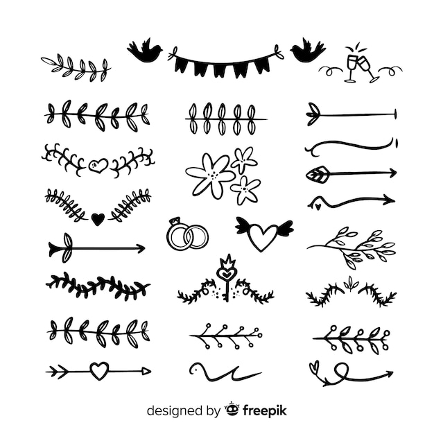 Raccolta di ornamenti di nozze disegnati a mano Vettore gratuito