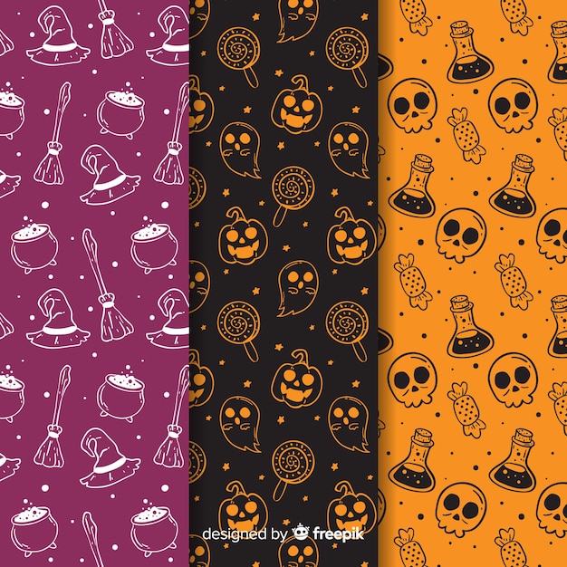Raccolta disegnata a mano del modello di halloween nel negativo Vettore gratuito