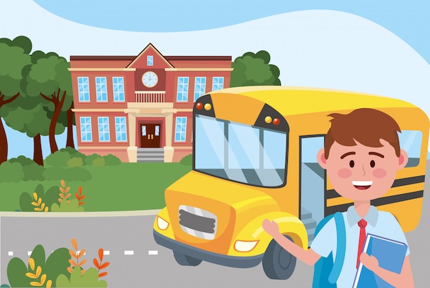 Ragazzo ragazzo e scuola di autobus Vettore gratuito