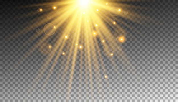 Raggio di sole dorato con scintillii o luce scintillio di particelle d'oro Vettore Premium