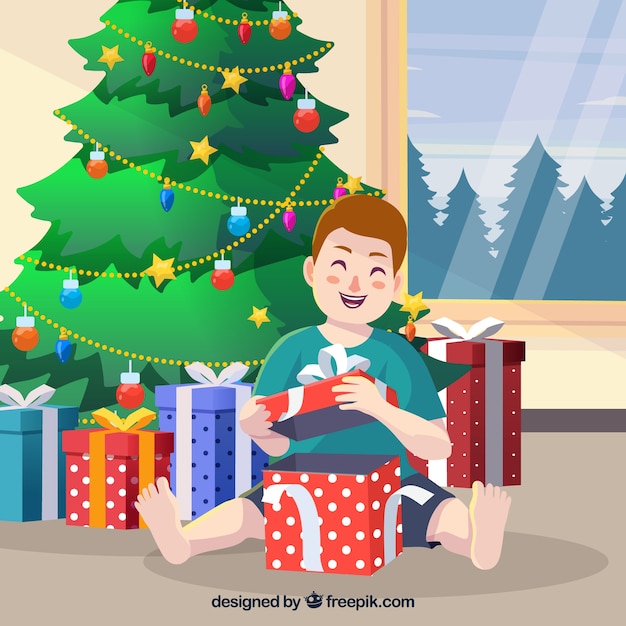 Bimbi Che Aprono I Regali Di Natale.Regali Di Natale Di Apertura Di Sfondo Per Bambini Vettore Gratis