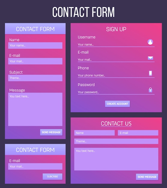 Registrazione del sito web o contatto di accesso ui, modulo ux Vettore Premium
