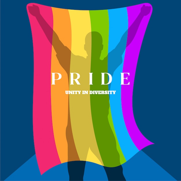 Sagoma di un uomo che tiene una bandiera del gay pride Vettore Premium
