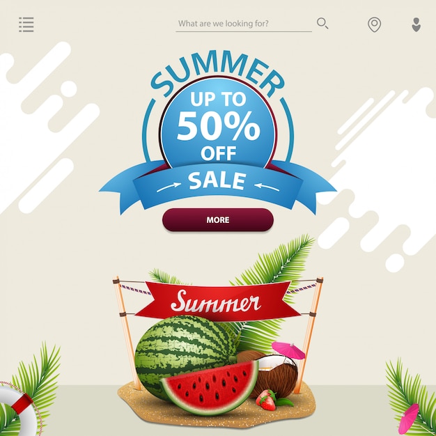 Saldi estivi, un modello per il tuo sito web in uno stile minimalista Vettore Premium
