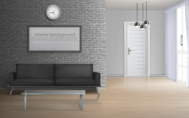 Salone della casa, interno dell'appartamento in modello minimalista mockup di vettore realistico 3d di stile Vettore gratuito