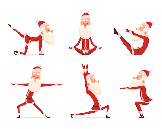 Immagini Natale Yoga.Santa Yoga Relax L Yoga Facente All Aperto Di Sport Di Pratica Del Babbo Natale Sano Sveglio Di Festa Di Natale Dell Inverno Esercita I Caratteri Vettore Premium