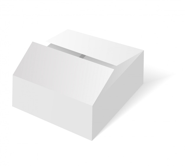 Scatola isometrica in bianco bianca. scatola di imballaggio in cartone. Vettore Premium