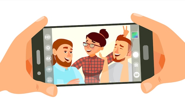 Scattare foto su smartphone Vettore Premium
