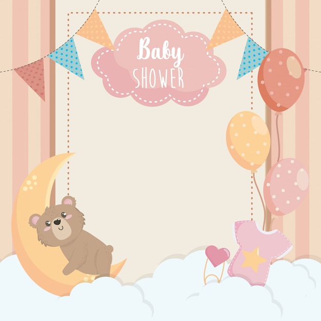 Scheda dell'orso carino con etichetta e palloncini Vettore gratuito