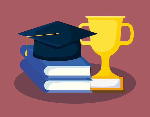 Scheda di graduazione con libri e cappello di laurea Vettore Premium