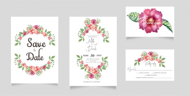 Scheda rsvp invito matrimonio fiori ad acquerello Vettore Premium